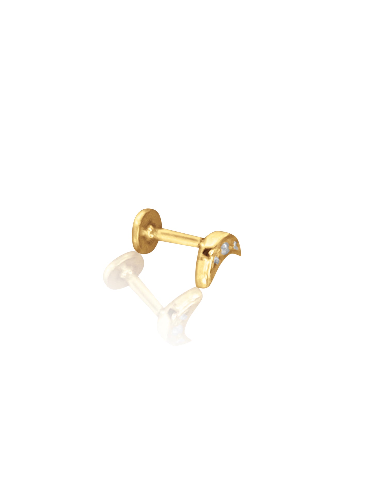 14K Gold Push Flat Back Diamond Moon/Star Earring