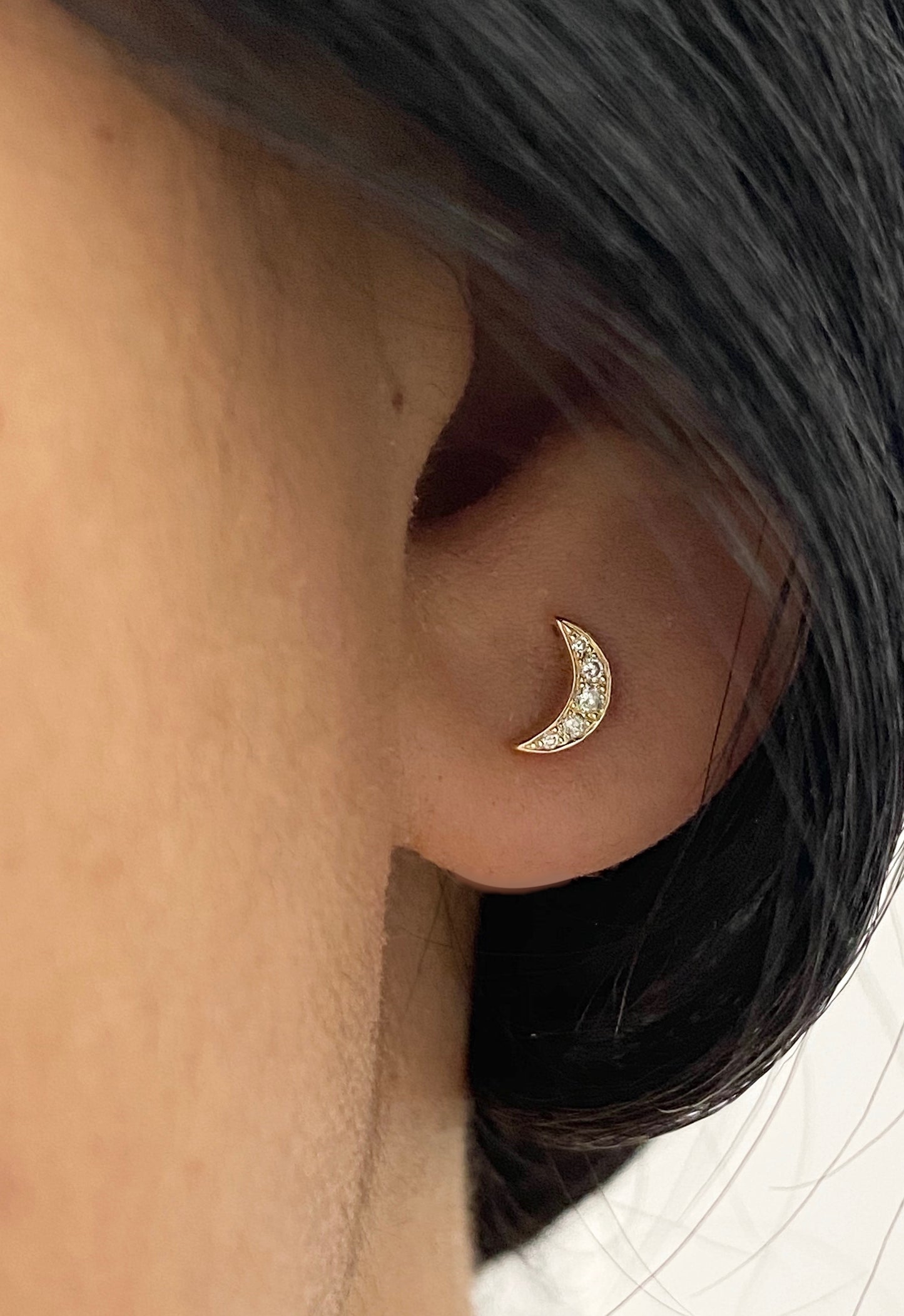 14K Gold Push Flat Back Diamond Moon/Star Earring