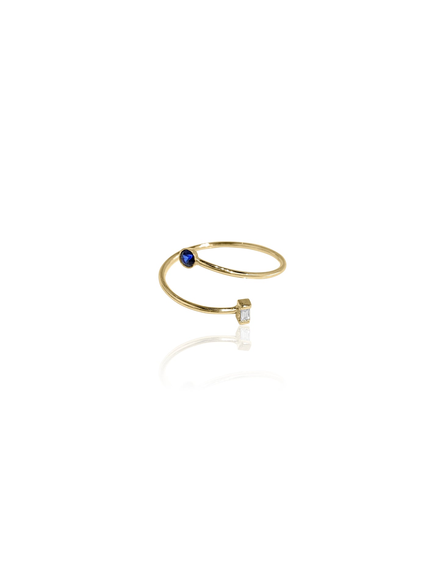 14K Gold Baguette Diamond & Bezel Coil Ring