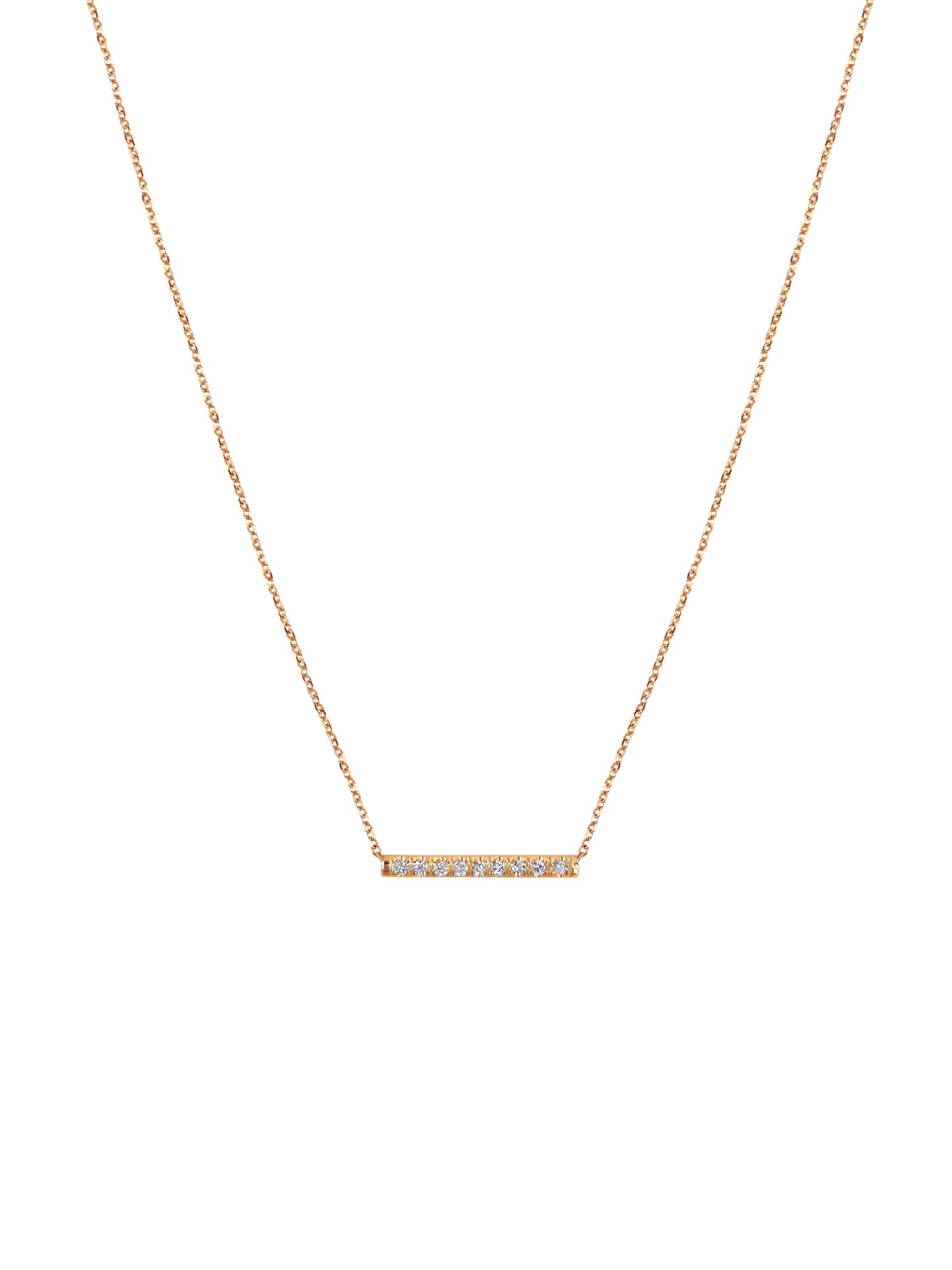 14K Gold Mini Micro pave Diamond Bar Necklace