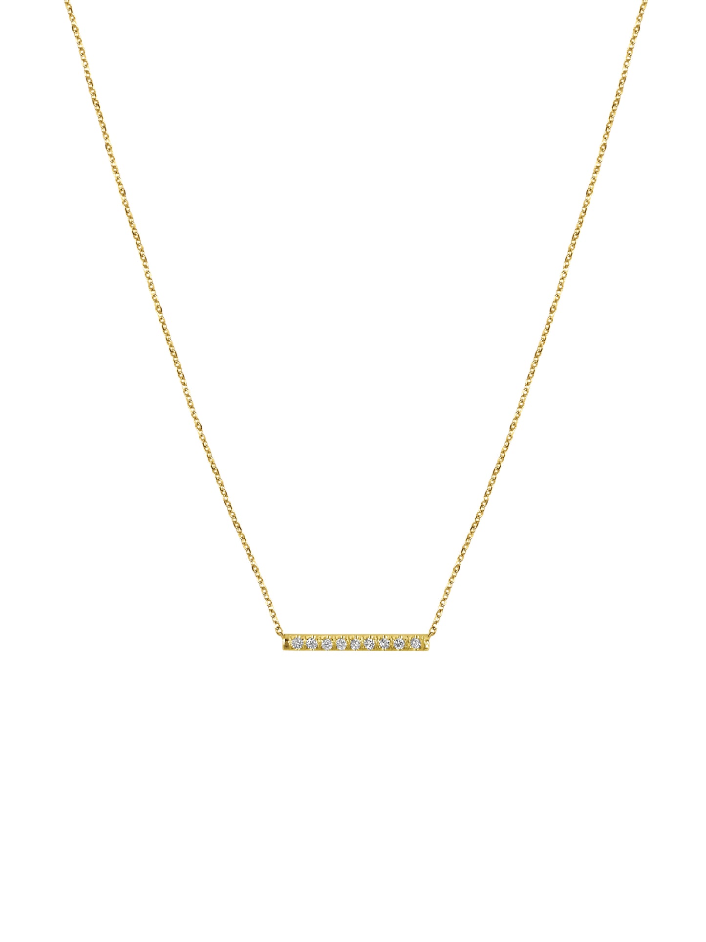 14K Gold Mini Micro pave Diamond Bar Necklace