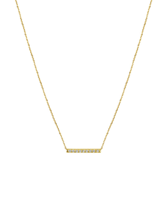 14K Gold Mini Micro pave Diamond Bar Necklace