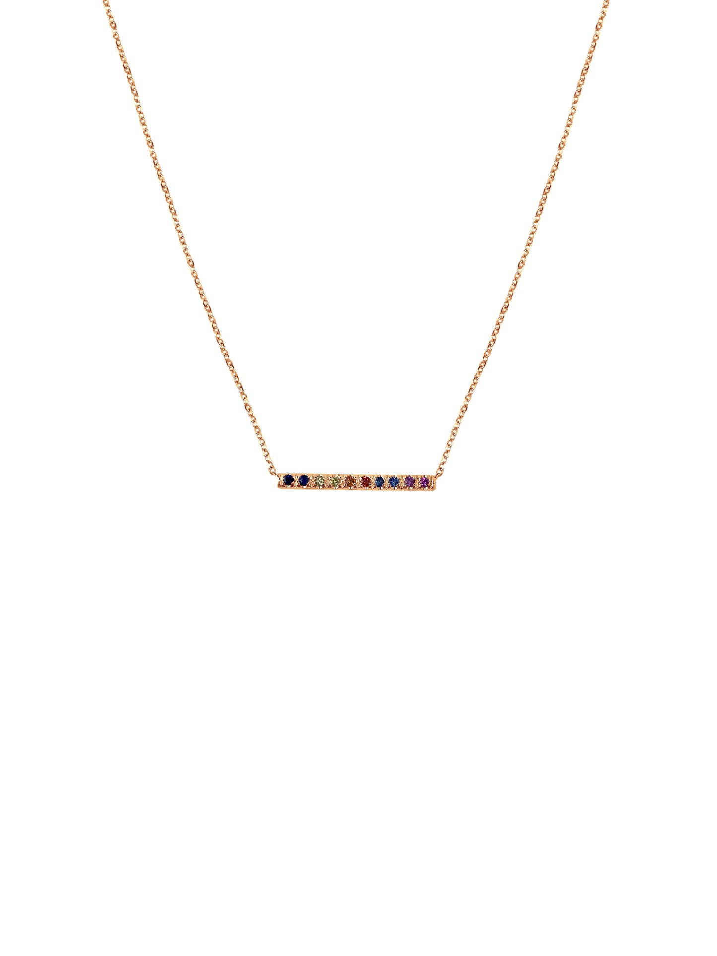 14K Gold Mini Micro pave Sapphire Bar Necklace