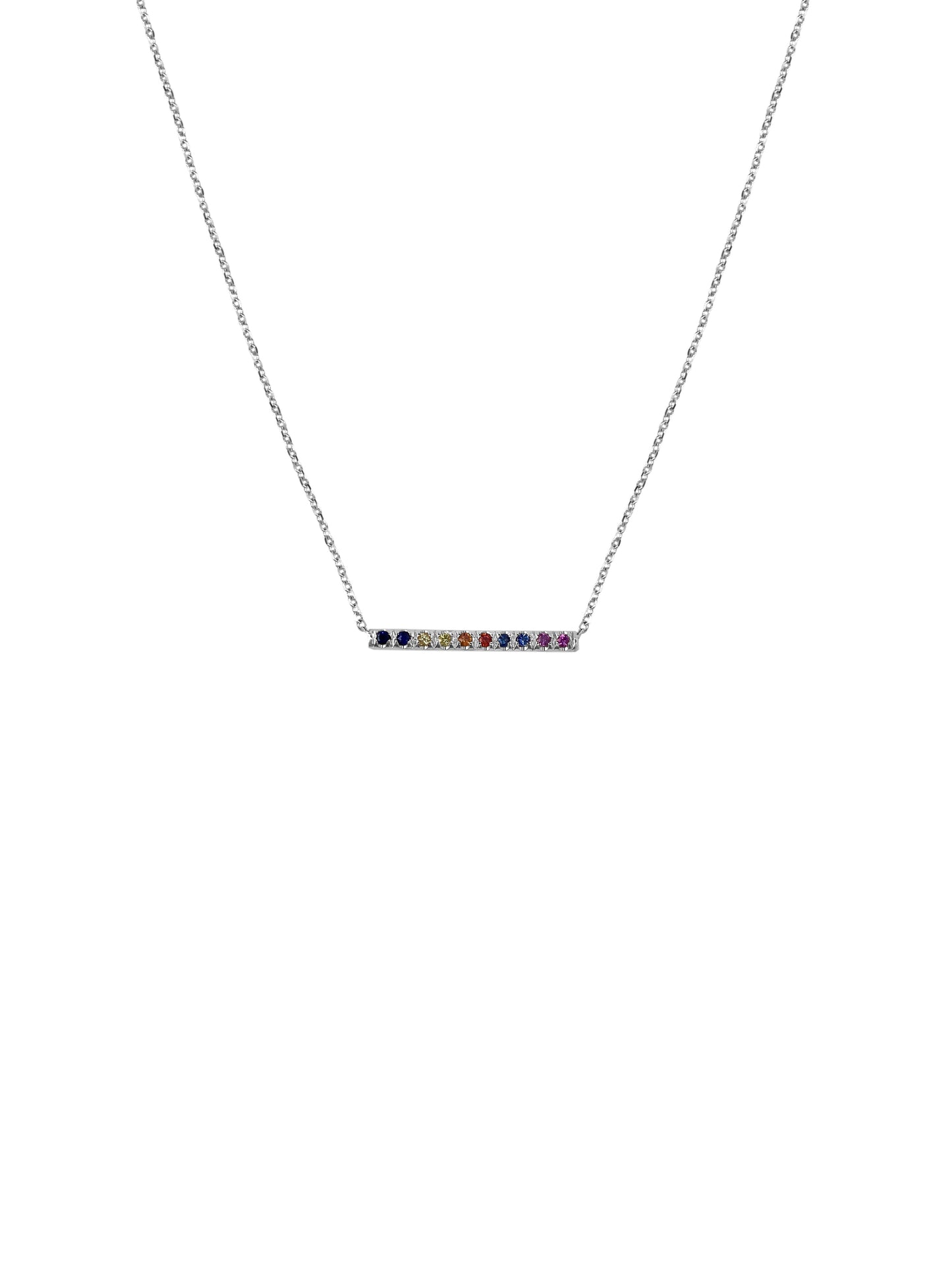 14K Gold Mini Micro pave Sapphire Bar Necklace