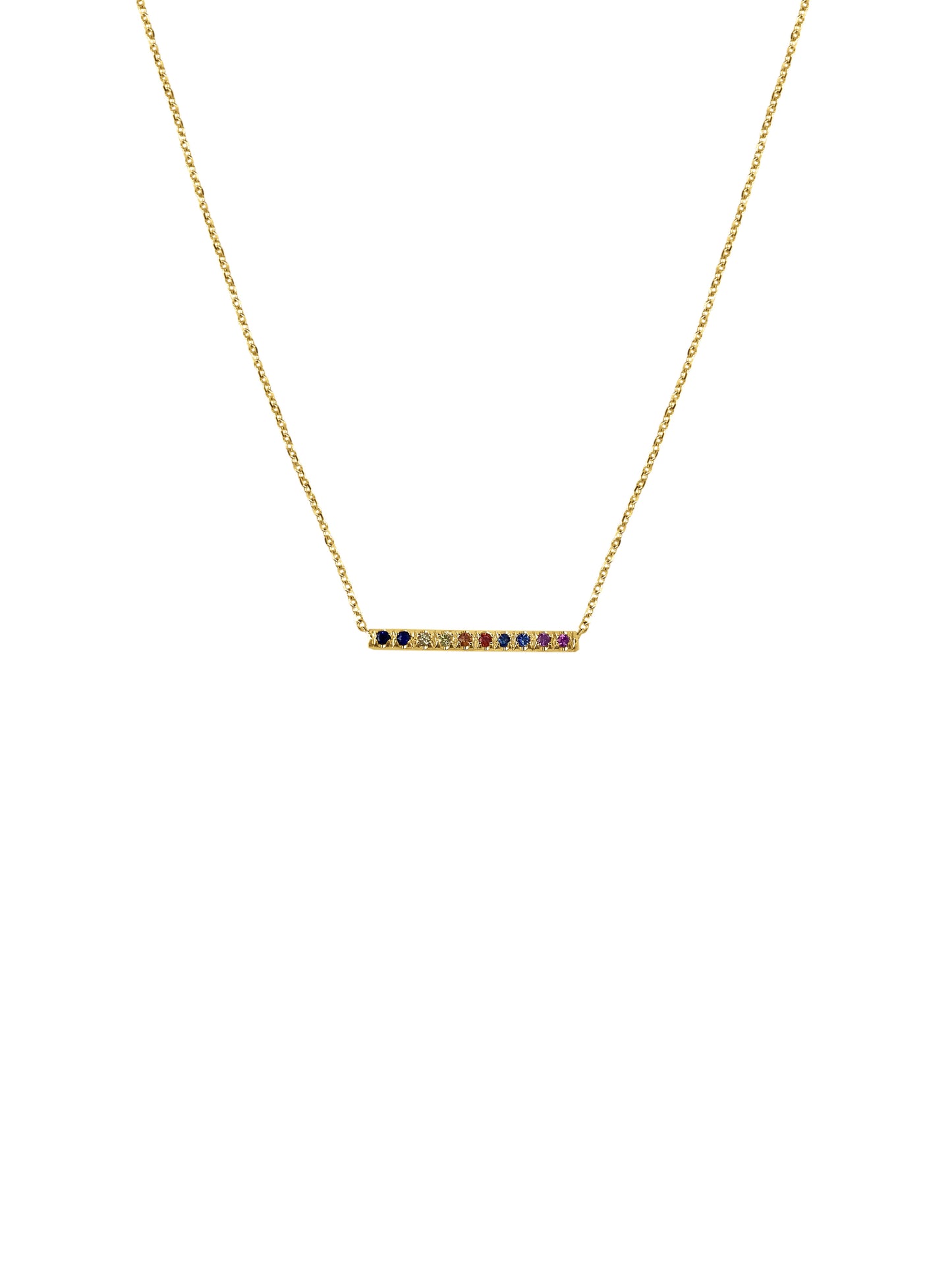 14K Gold Mini Micro pave Sapphire Bar Necklace