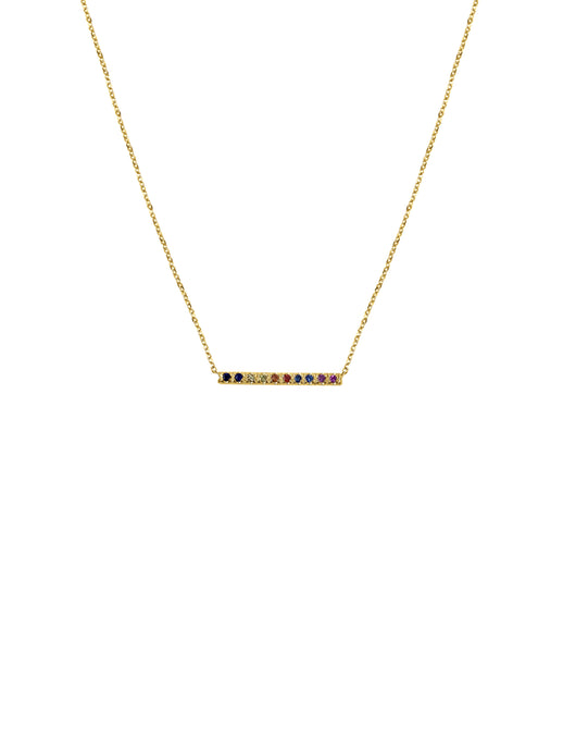 14K Gold Mini Micro pave Sapphire Bar Necklace
