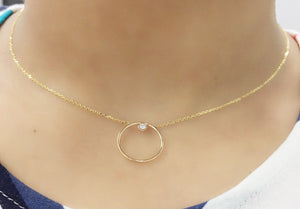 14K Gold Diamond/Gemstone Circle Necklace