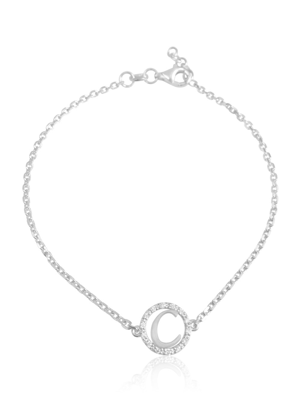 keila jewelry 14K Diamond Halo Initial Bracelet white gold
