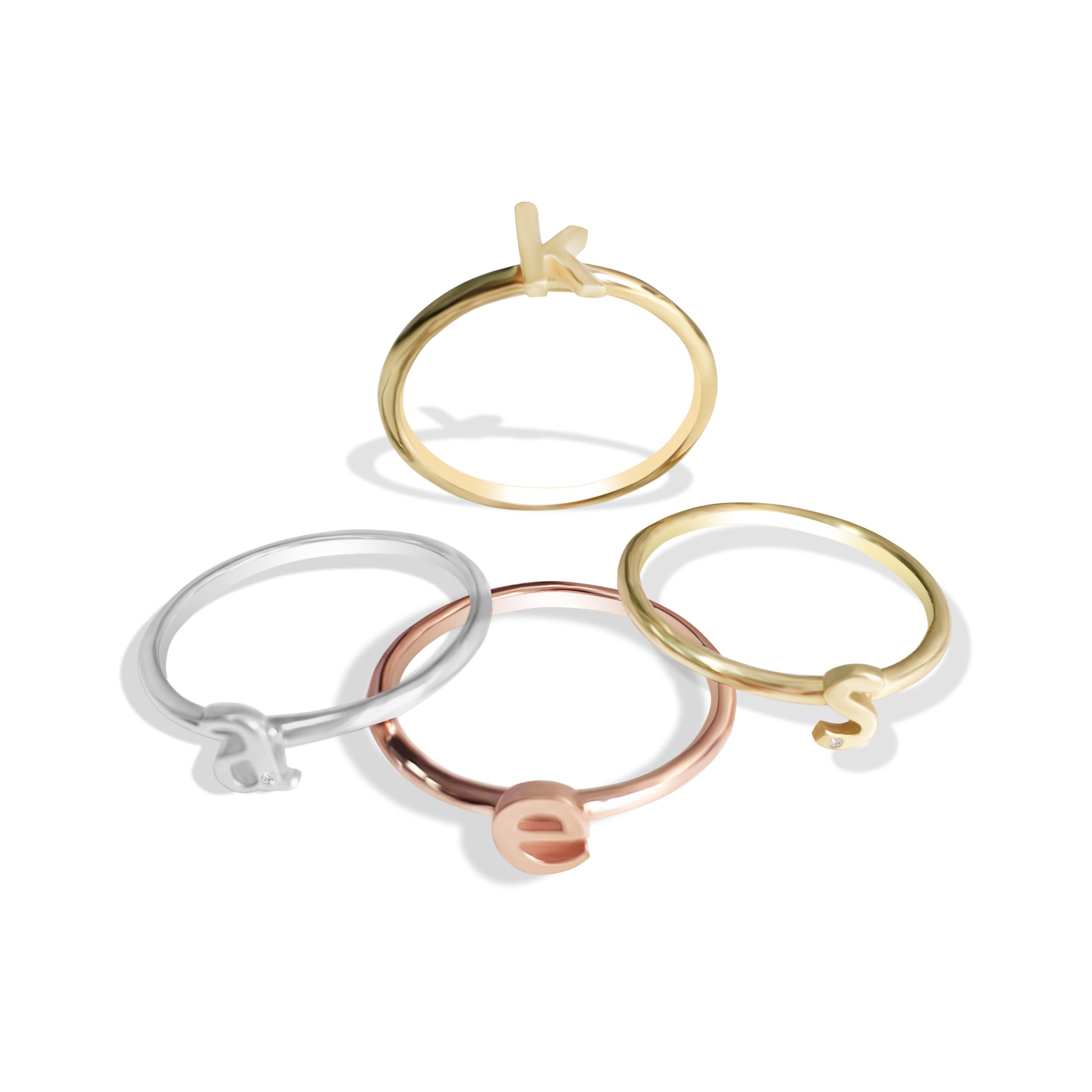 keila jewelry 14K Diamond Initial Stackable Ring k-s-a-e