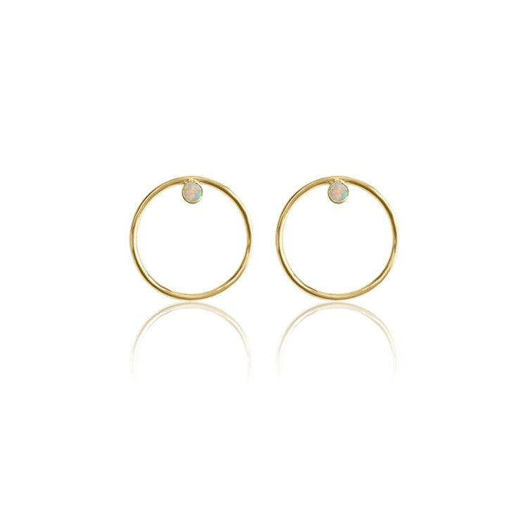 14K Gold Diamond/Gemstone Circle Earrings