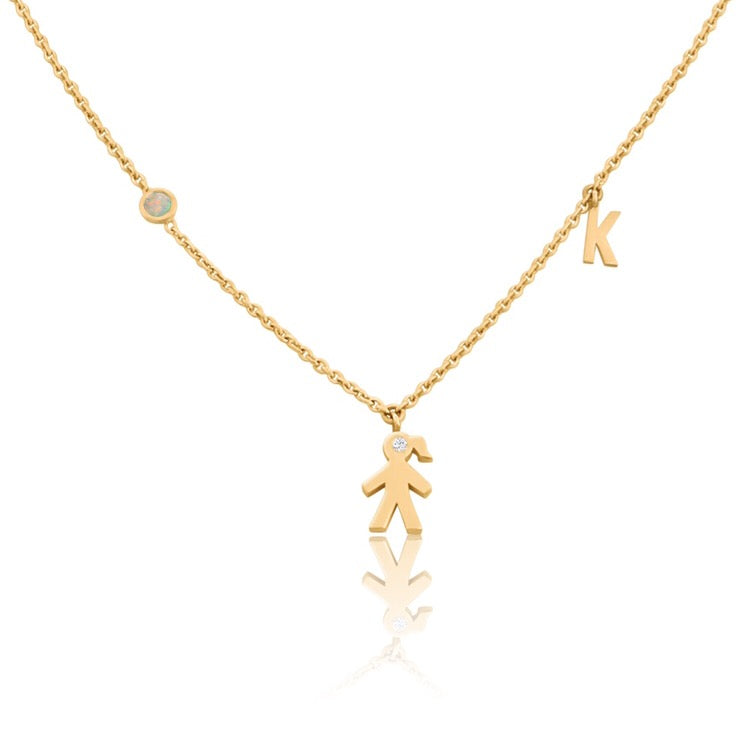 Mom 14k Diamond Initial & Gemstone Necklace