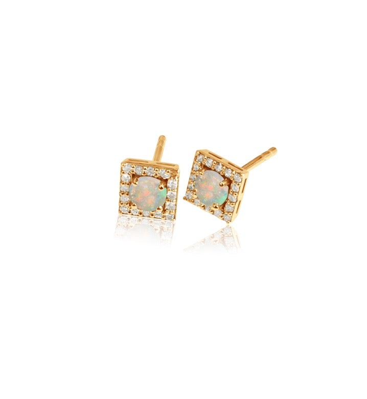 14K Gold Diamond square Halo Earrings