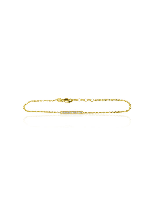 14K Gold Mini Micropave Diamond Bar Bracelet