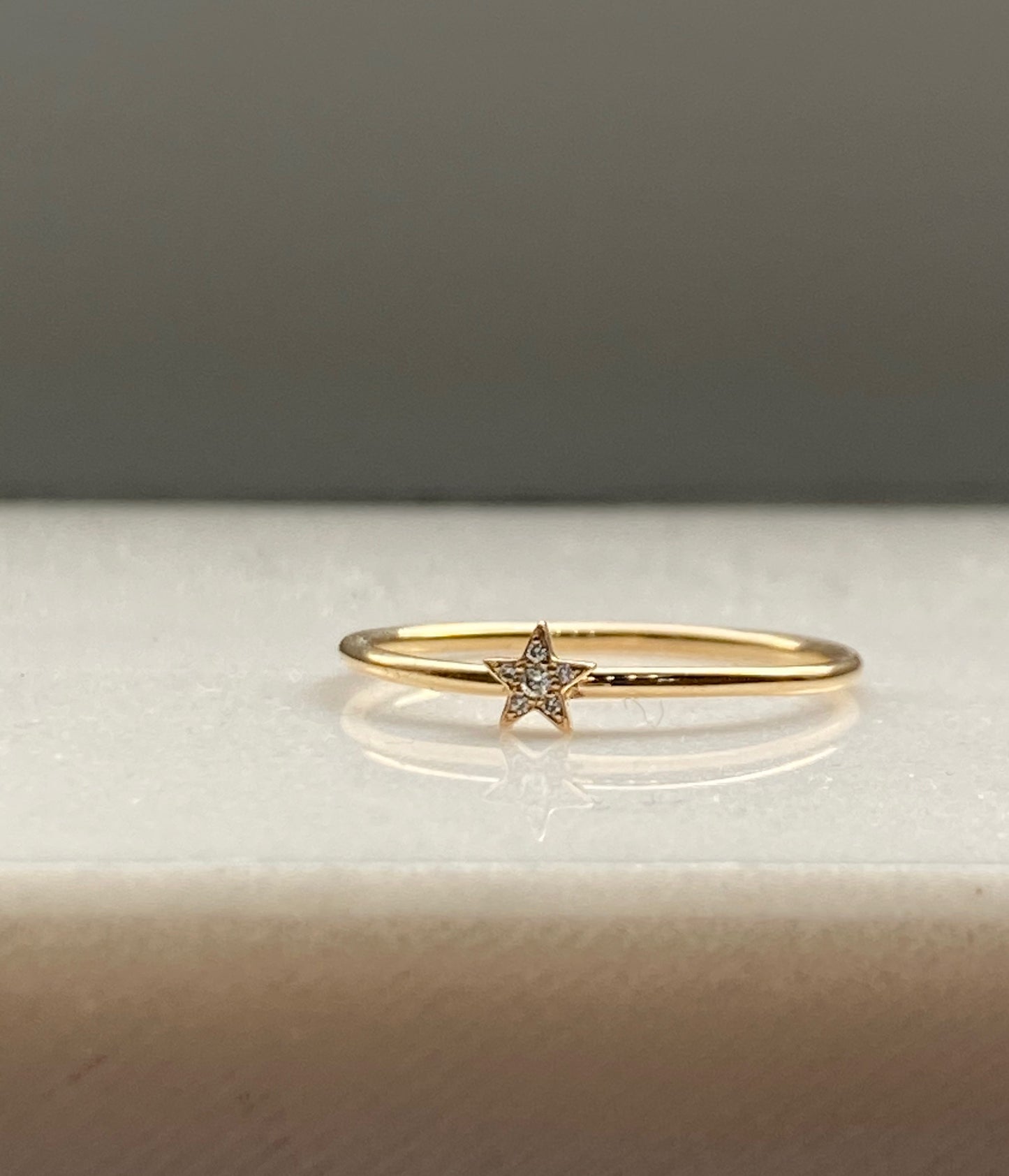 14K Gold Pave Diamonds Mini Star Stackable Ring