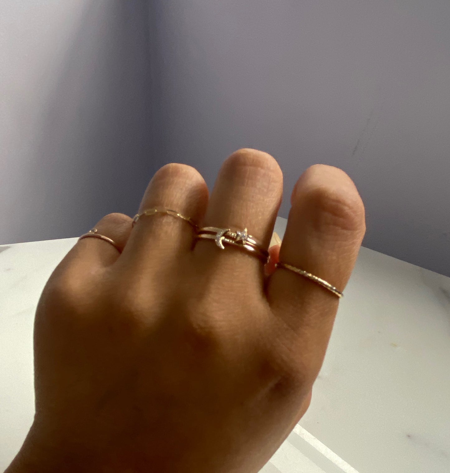 14K Gold Pave Diamonds Mini Star Stackable Ring