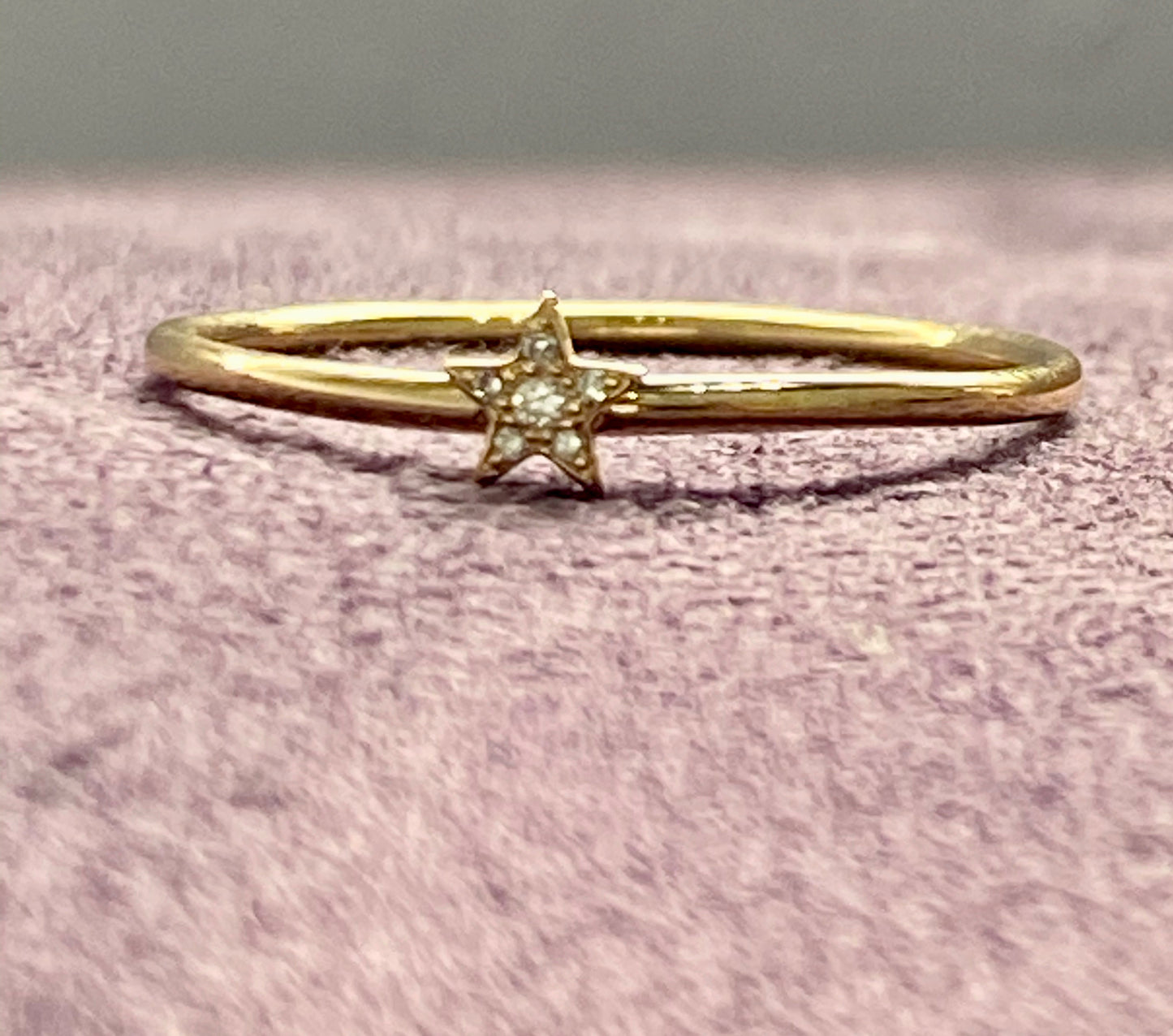 14K Gold Pave Diamonds Mini Star Stackable Ring