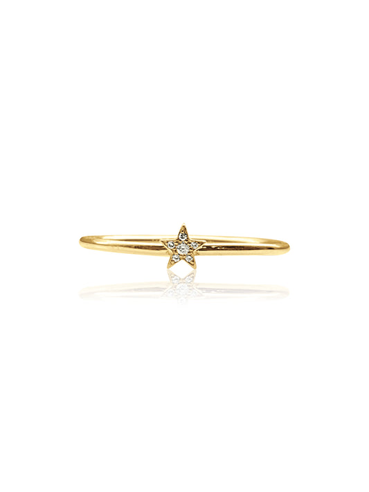 14K Gold Pave Diamonds Mini Star Stackable Ring