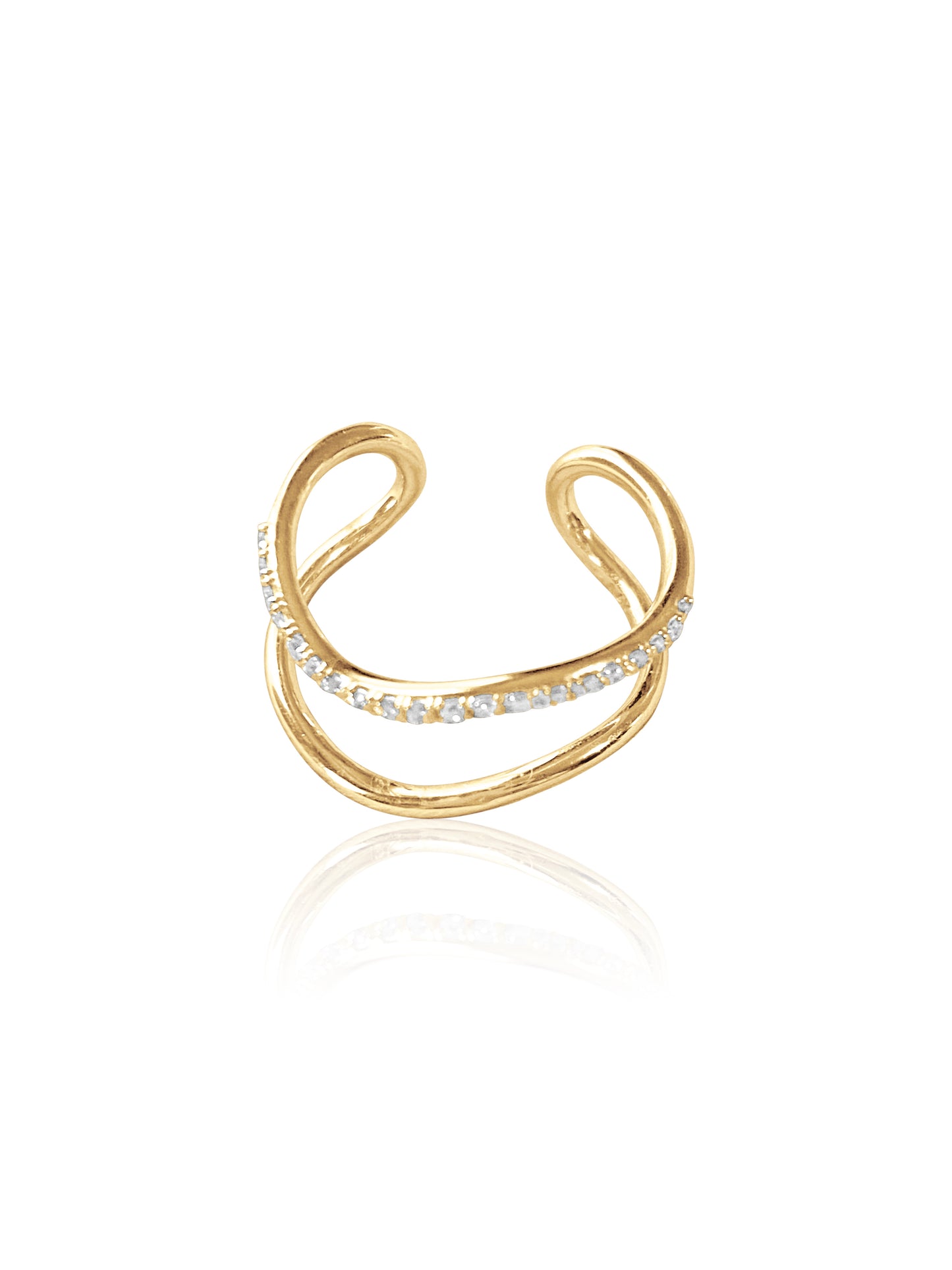 14k Diamond Double Band Adjustable Wave Ring