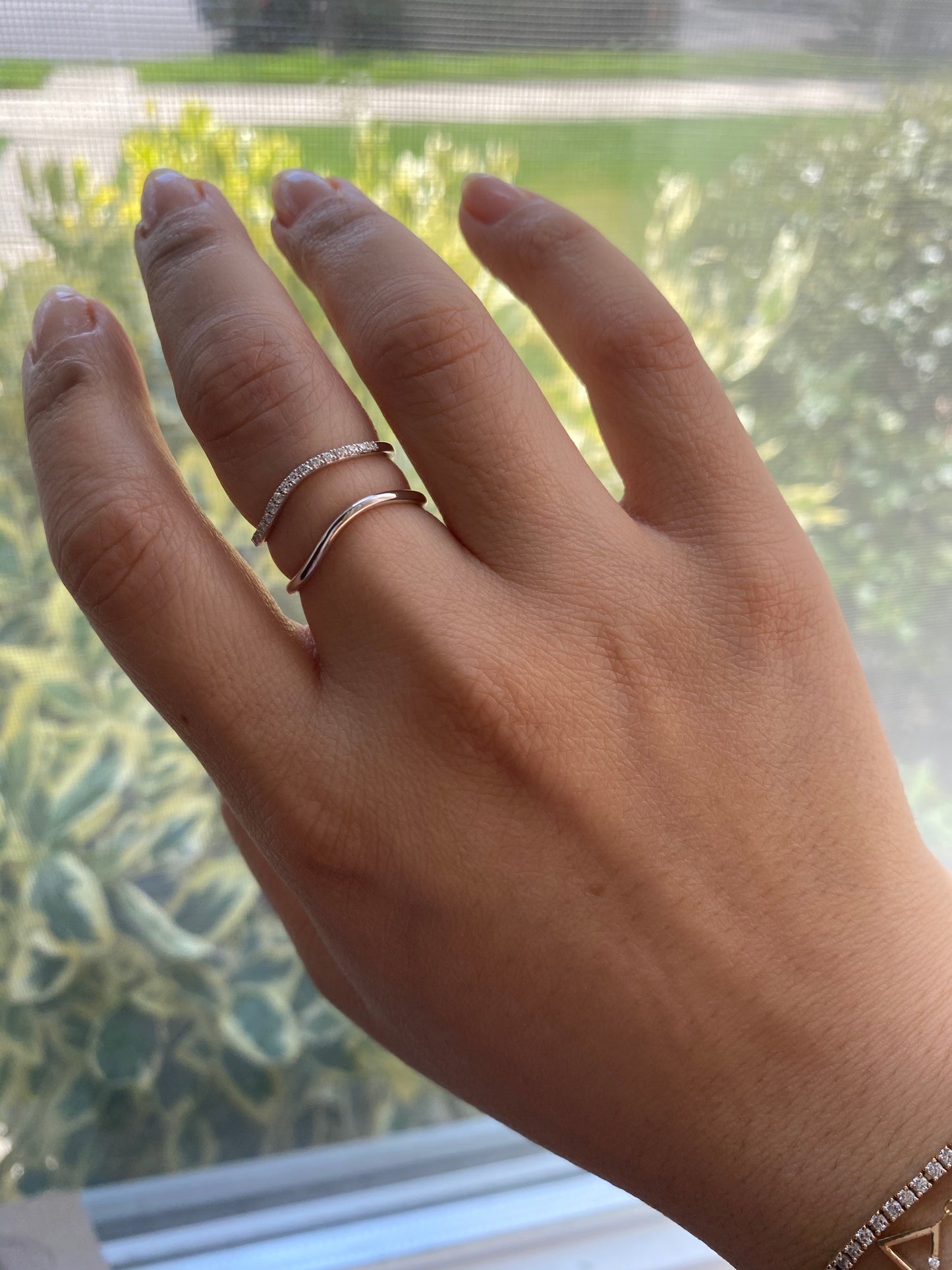 14k Diamond Double Band Adjustable Wave Ring