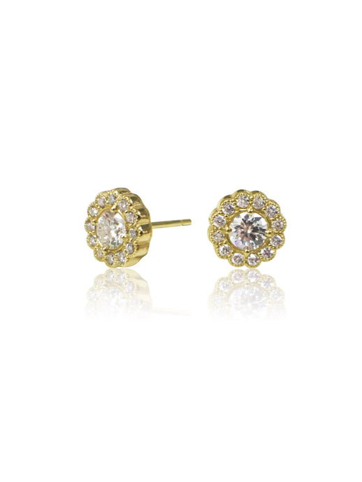 14K Gold Diamond Cluster Earrings