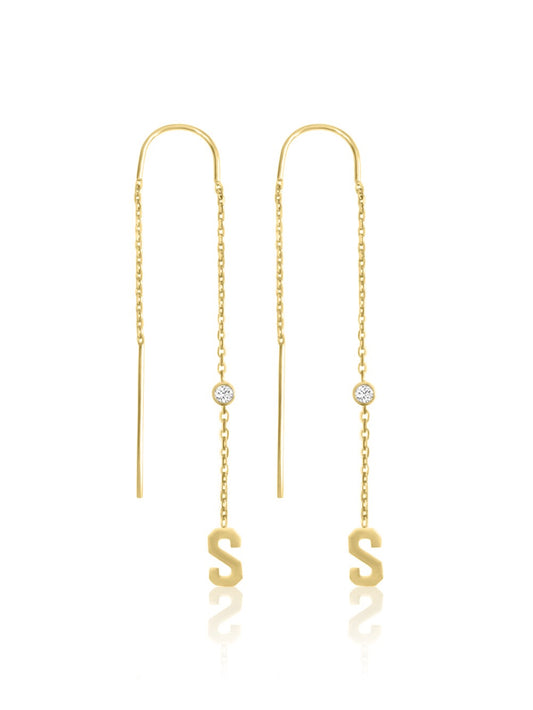 14k Diamond Initial Chain Earring