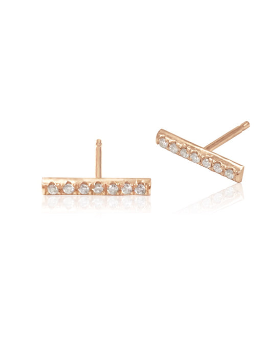 14K Micro pave Diamond Bar Earrings