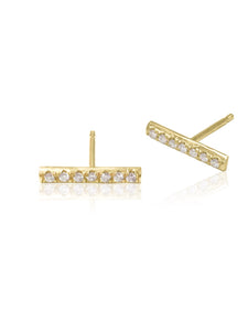 14K Micro pave Diamond Bar Earrings