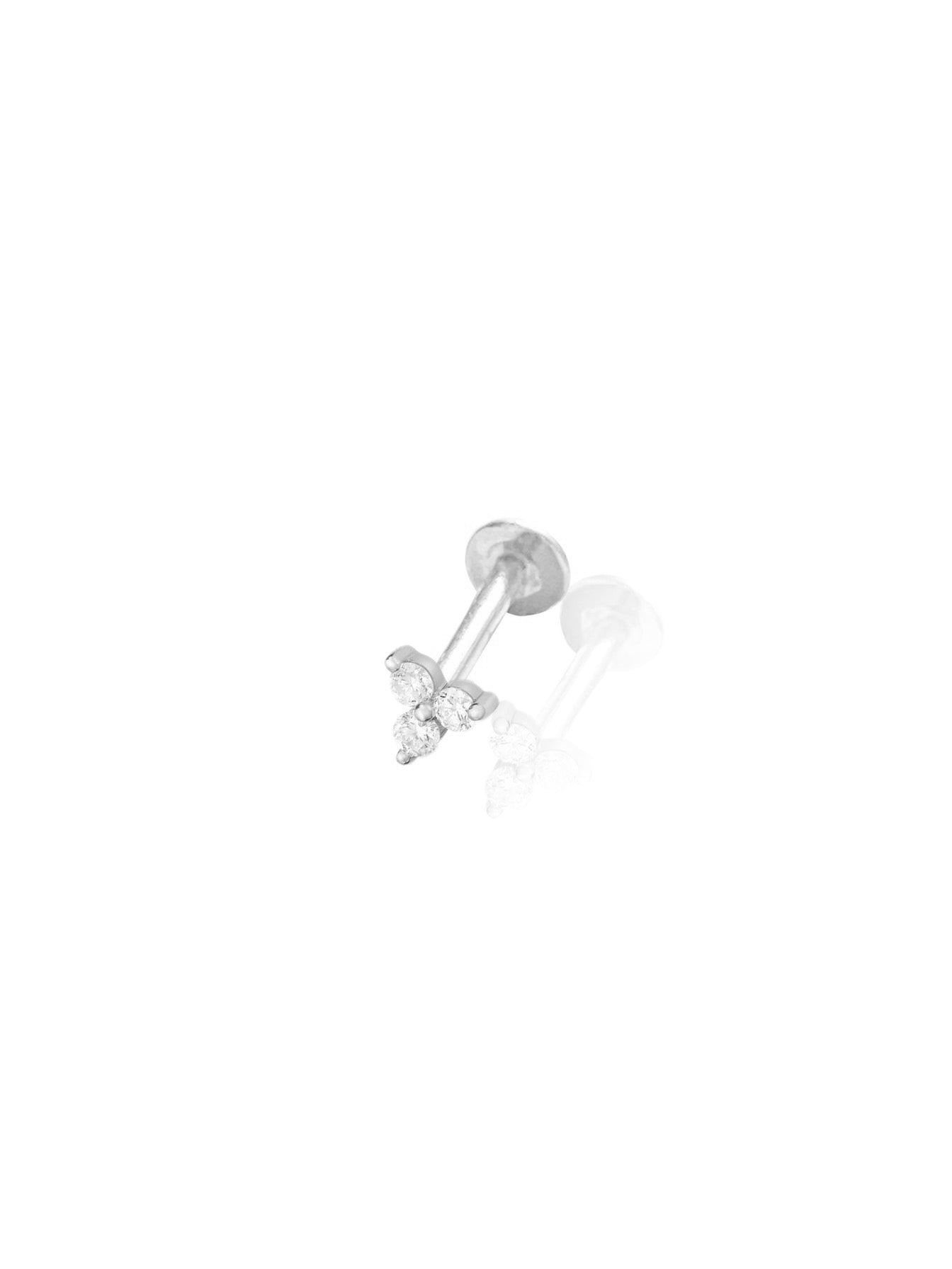 14K Gold Push Flat Back 3 Diamond Earring