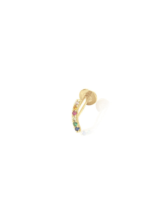 14K Gold Push Flat Back Rainbow Curved Bar Earring