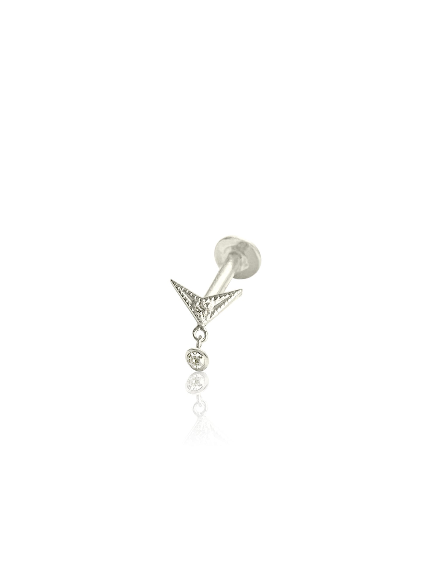 14K Gold Push Flat Back Mini Dangle Diamond V Shape Earring