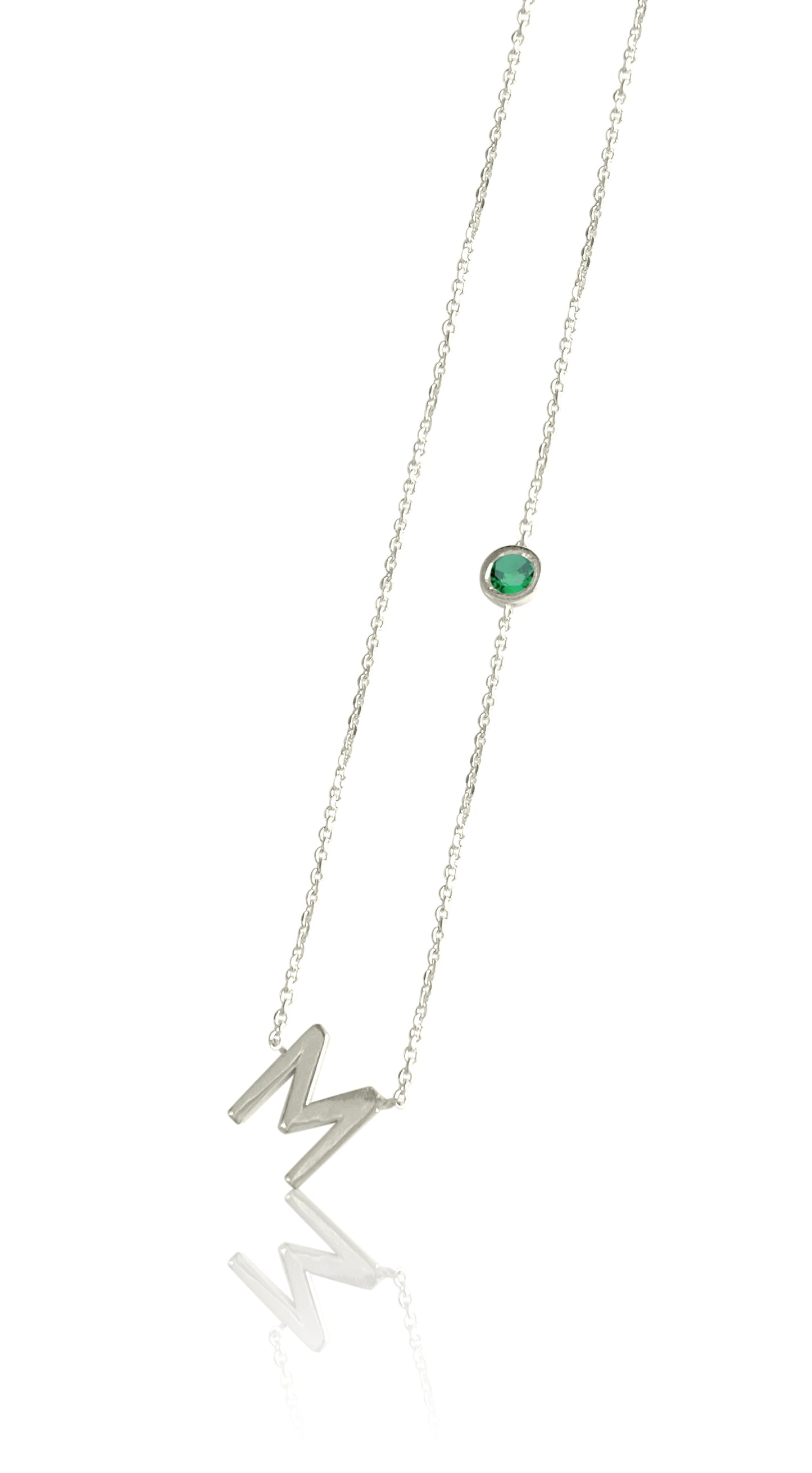 14KT Gold Initial & Birthstone Necklace