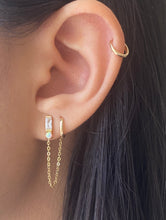 14k Gold White Topaz & Opal Chain Earring