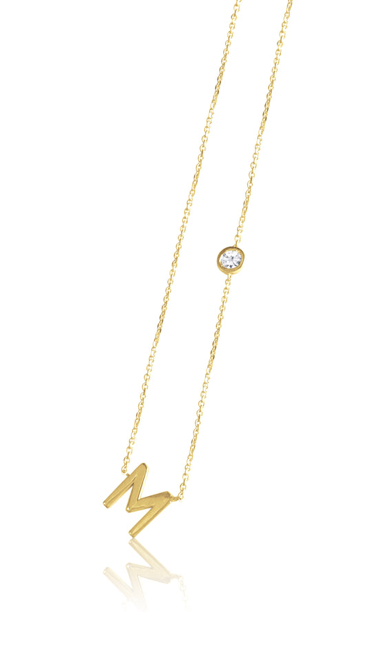 14KT Gold Initial & Birthstone Necklace
