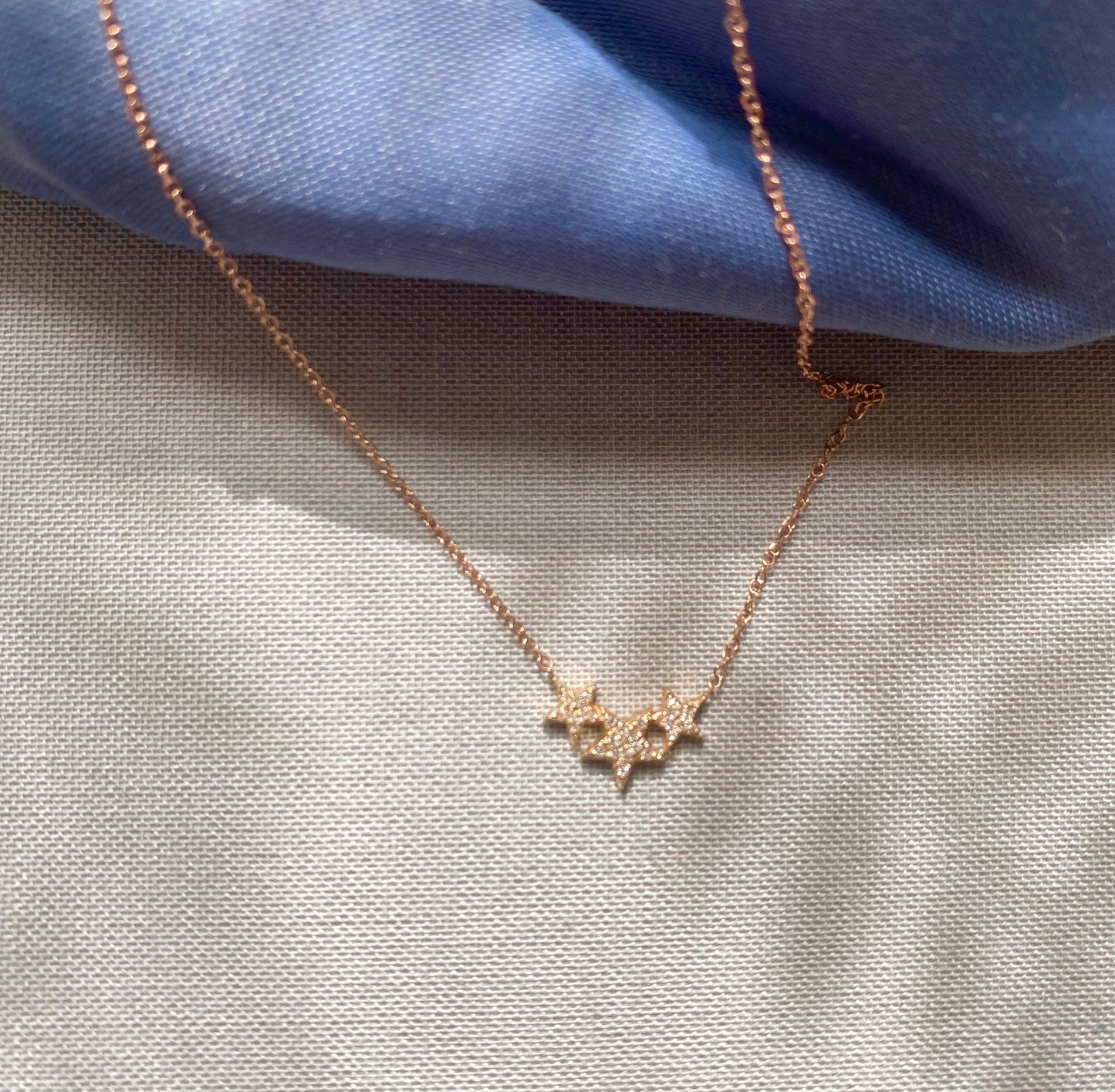 14K Pave Diamonds Stars Necklace