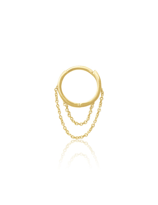 14KT Gold Mini Double Chain Huggie Clicker Earring