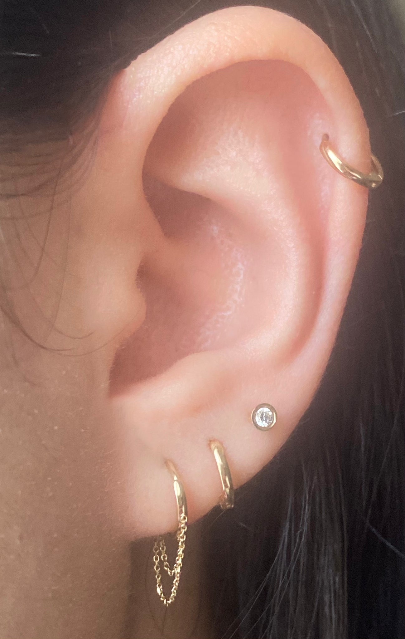 14KT Gold Mini Double Chain Huggie Clicker Earring KEILA