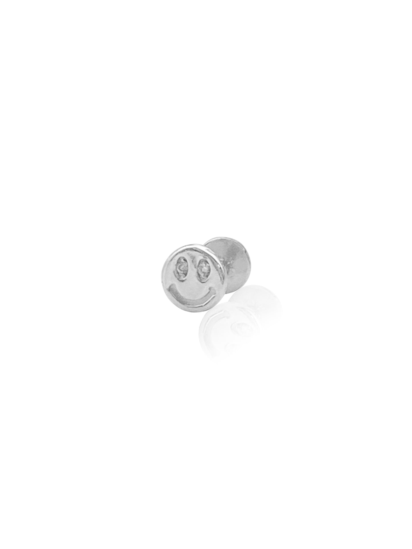 14K Gold Push Flat Back Diamond Smiley Face Earring