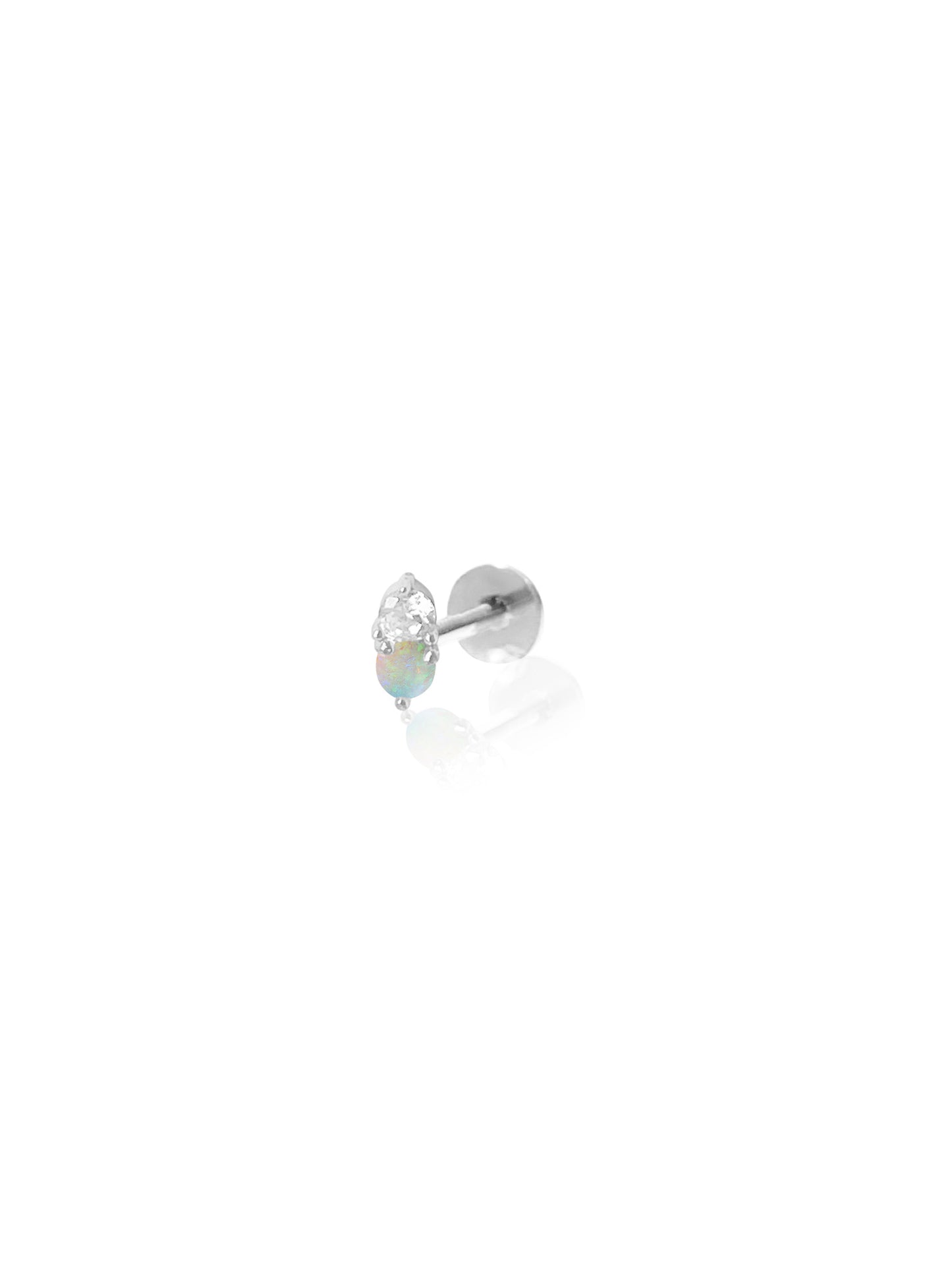 14K Gold Push Flat Back Diamond & Opal Earring