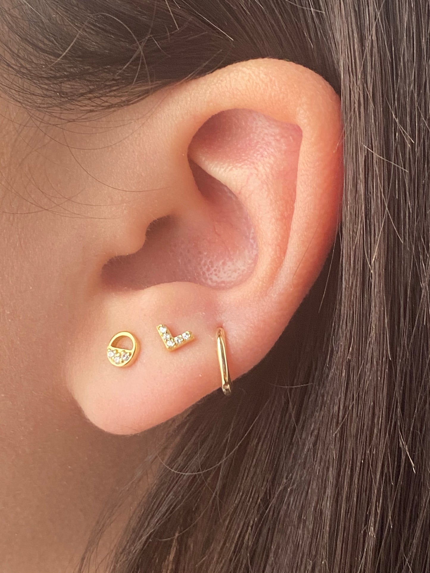14K Gold Push Flat Back Diamond V Shape Earring