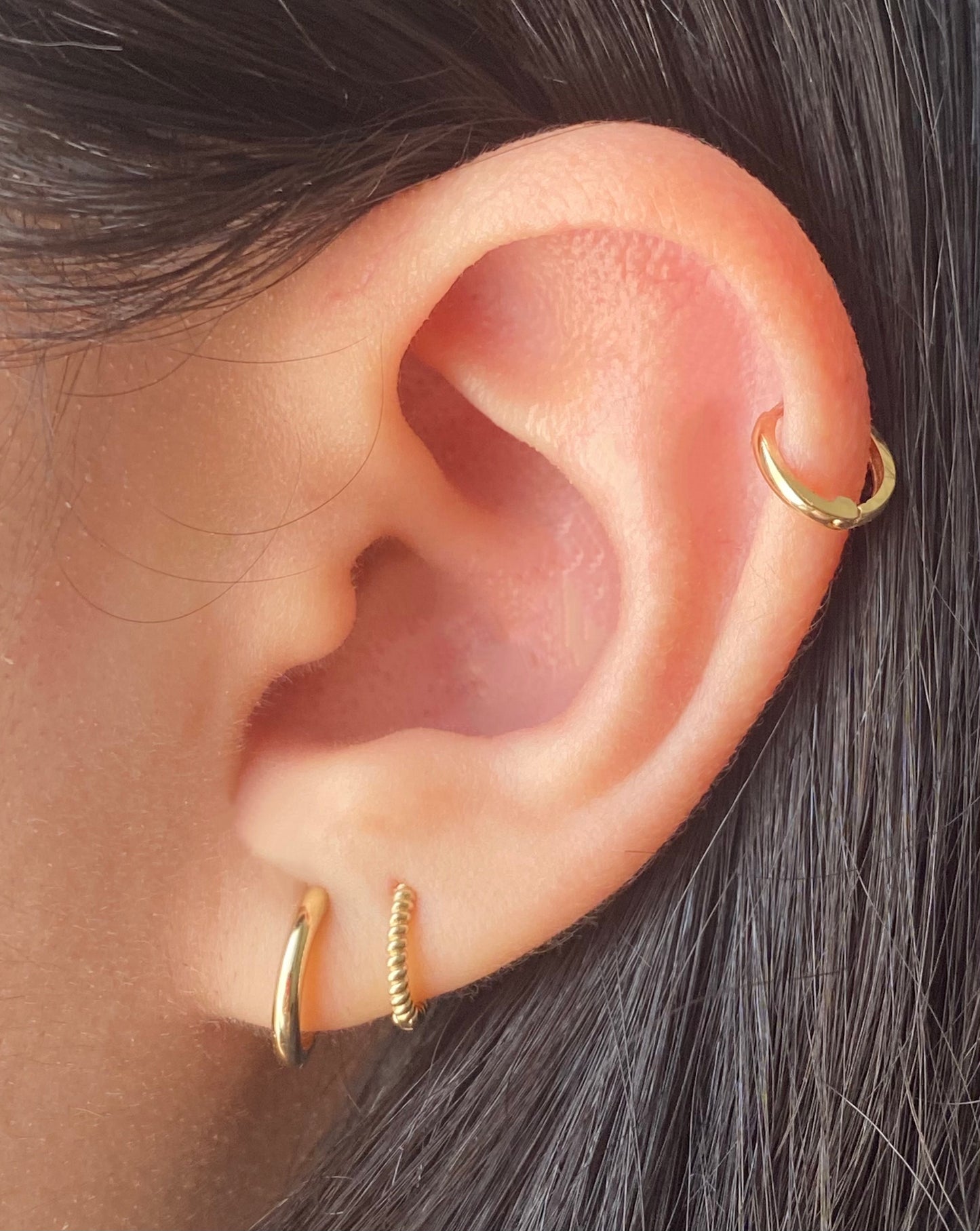 14KT Gold Mini Rope Huggie Clicker Earring