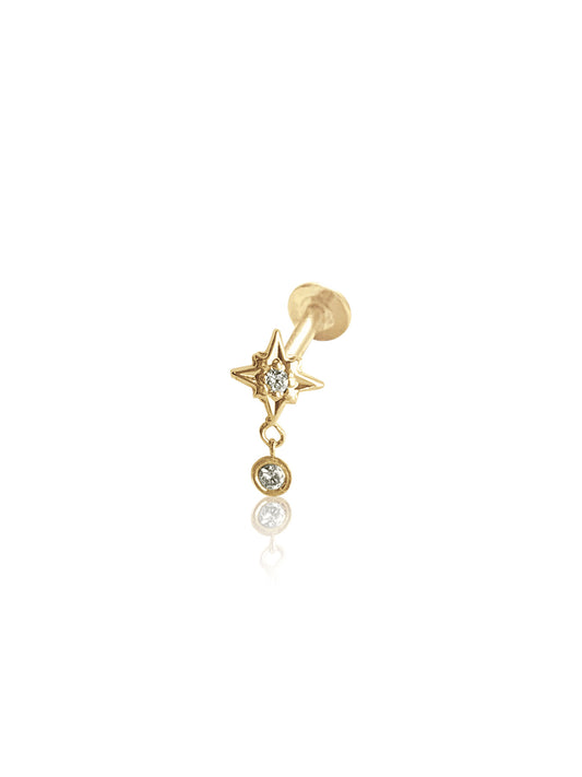 14K Gold Push Flat Back Mini Dangle Diamond Star Earring