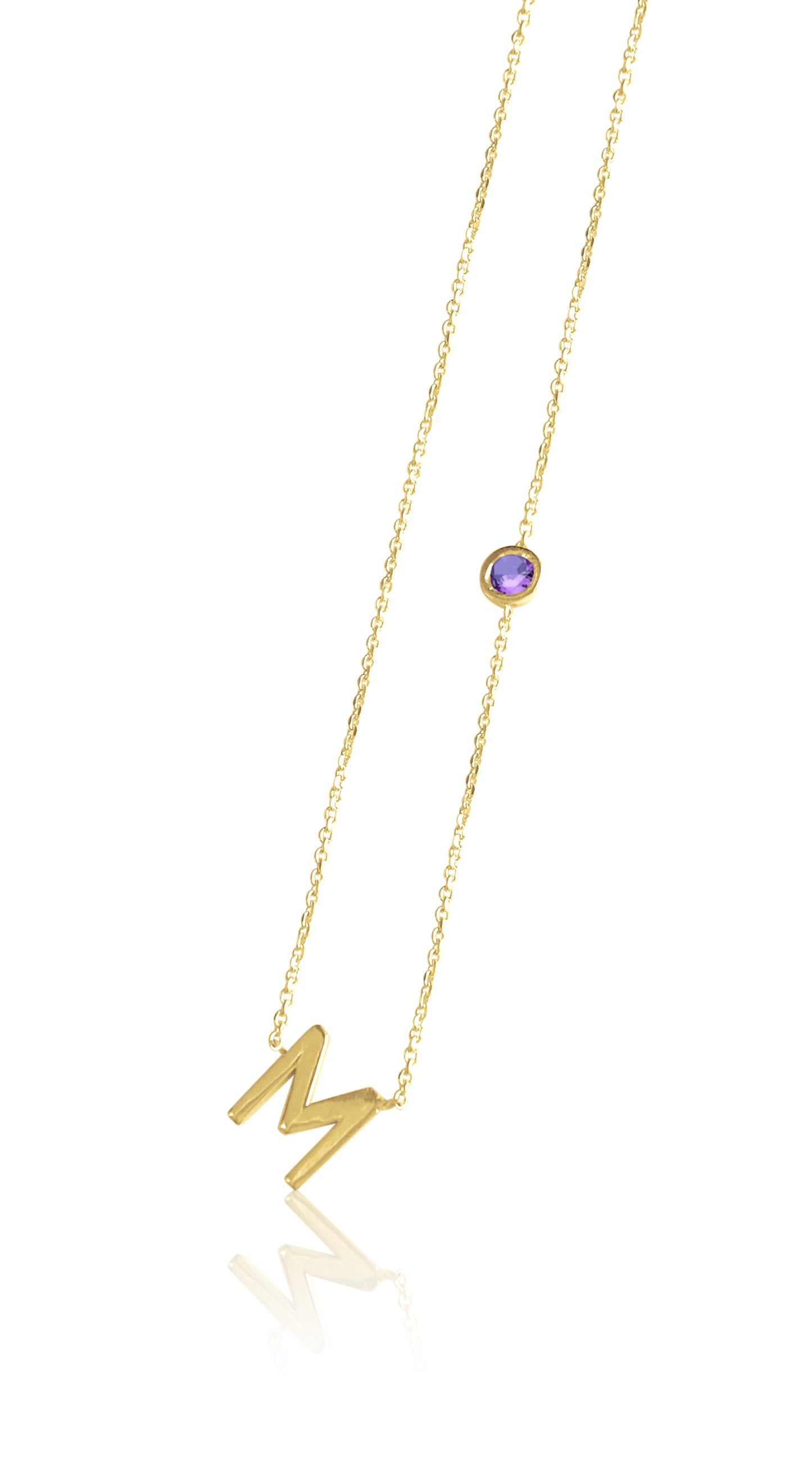 14KT Gold Initial & Birthstone Necklace