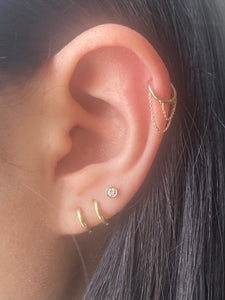 14KT Gold Mini Double Chain Huggie Clicker Earring