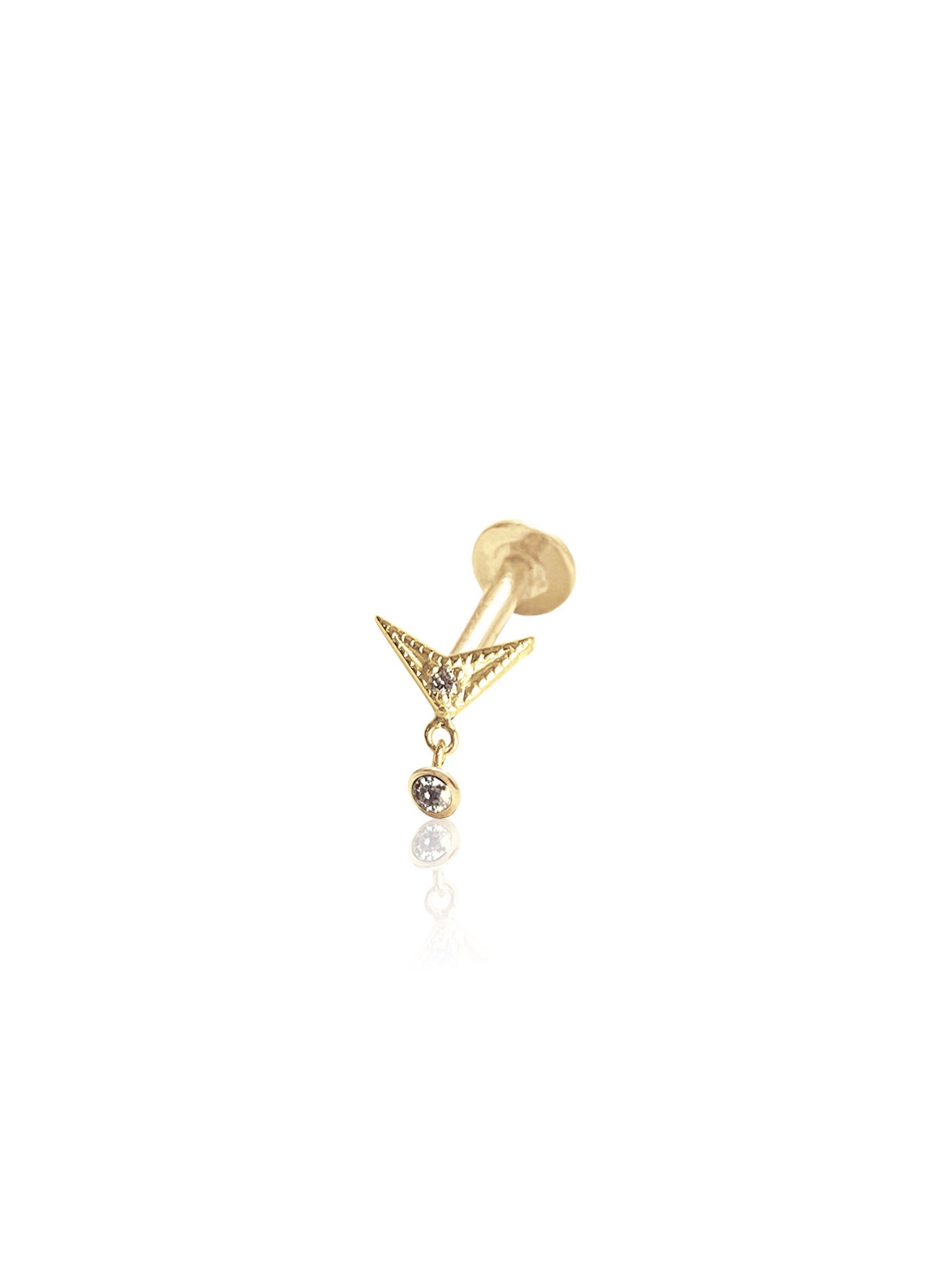 14K Gold Push Flat Back Mini Diamond Flower Earring 14K Yellow
