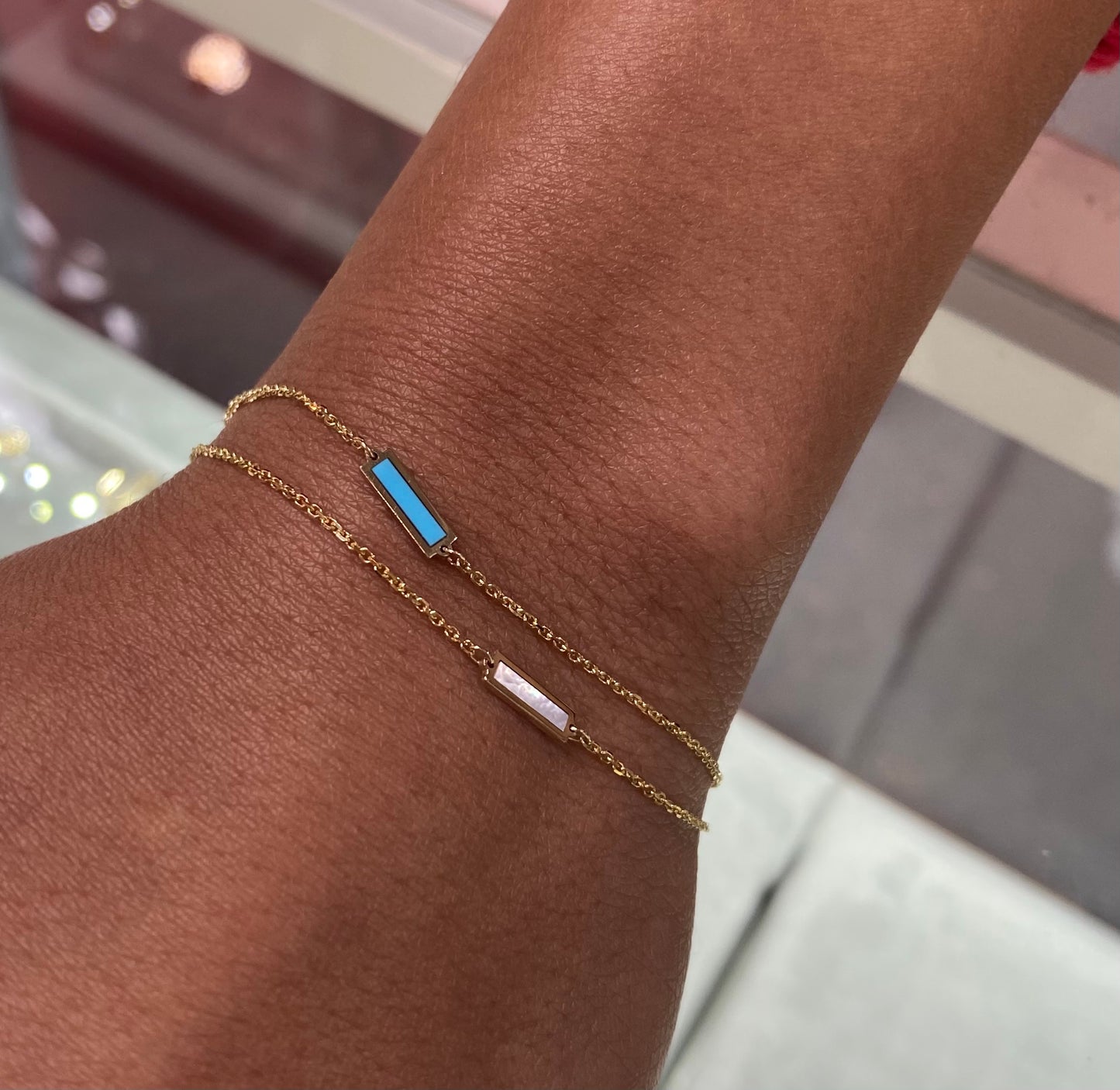 14K Gold Turquoise/Mother Of Pearl Bar Bracelet