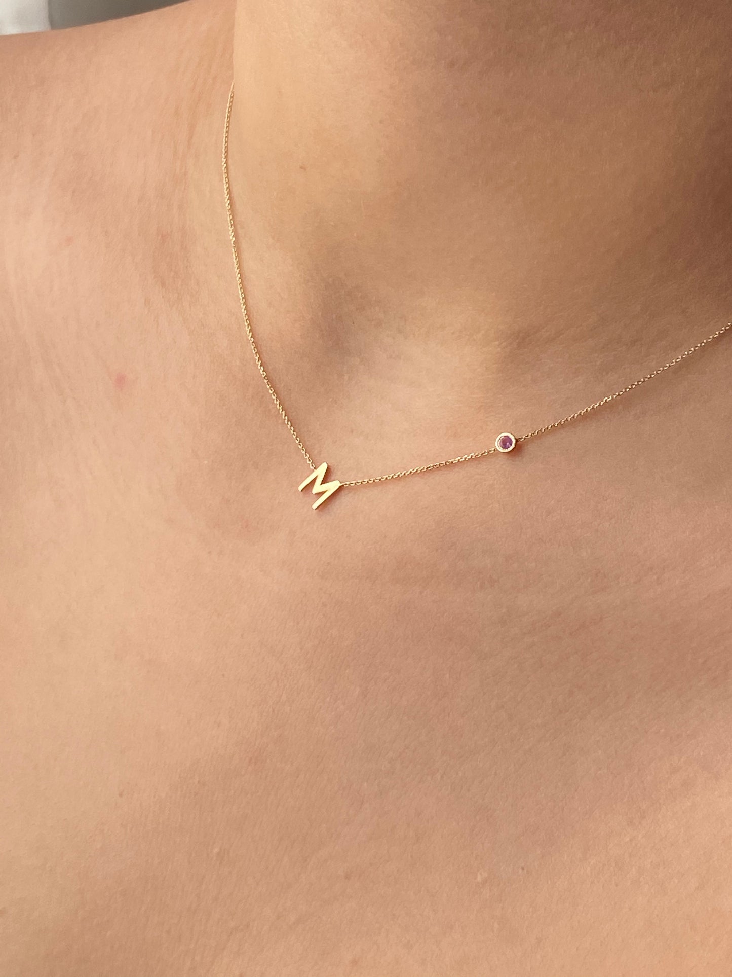 14KT Gold Initial & Birthstone Necklace