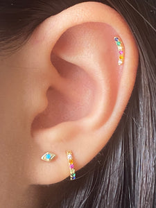 14KT Gold Rainbow Mini Huggie Clicker Earring