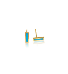 14K Gold Turquoise/Mother Of Pearl Bar Earring