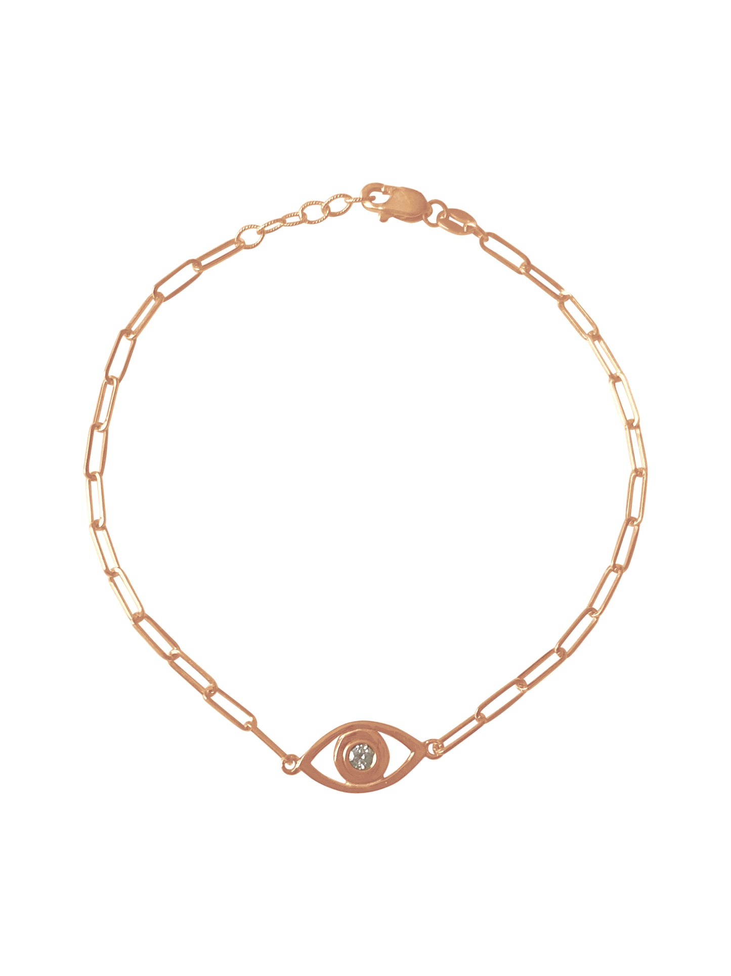 14k Gold Evil Eye Paper Clip Chain Diamond Bracelet