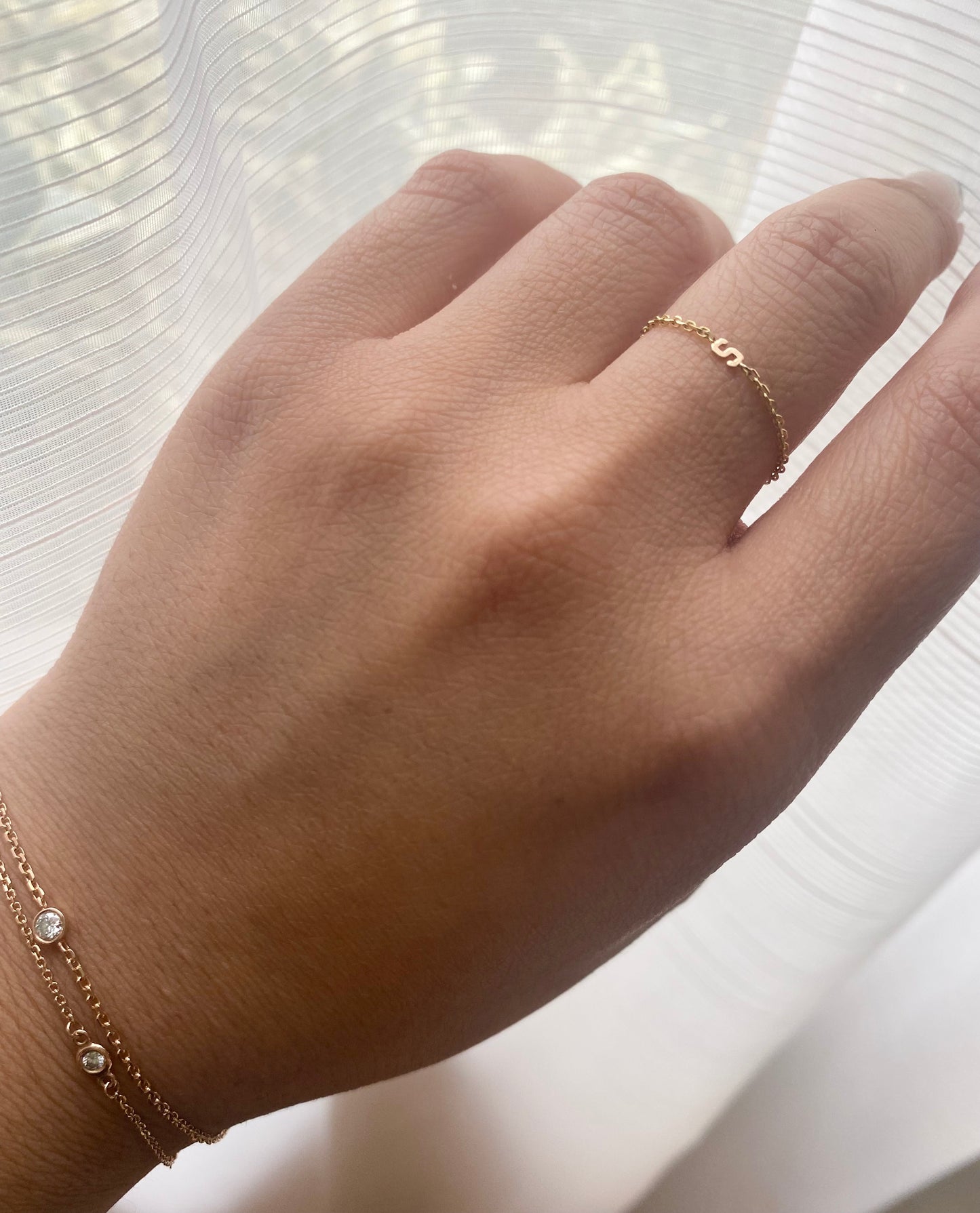 14K Gold Soft Chain Tiny Initial Ring